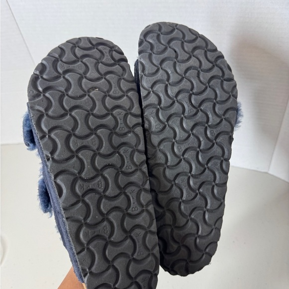 Birkenstock Arizona Shearling Sandals Navy Blue Suede Women’s 39 Fuzzy Cozy - Picture 13 of 16